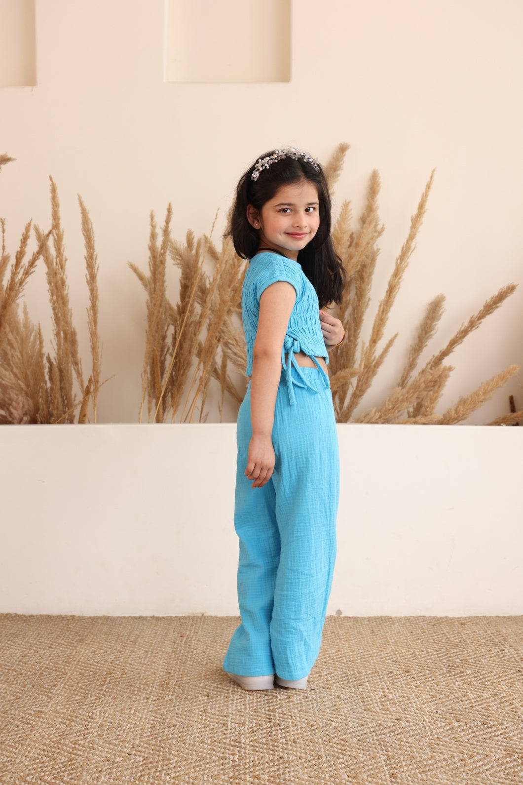 Blue  Gauze Wide Leg Co-ord Set