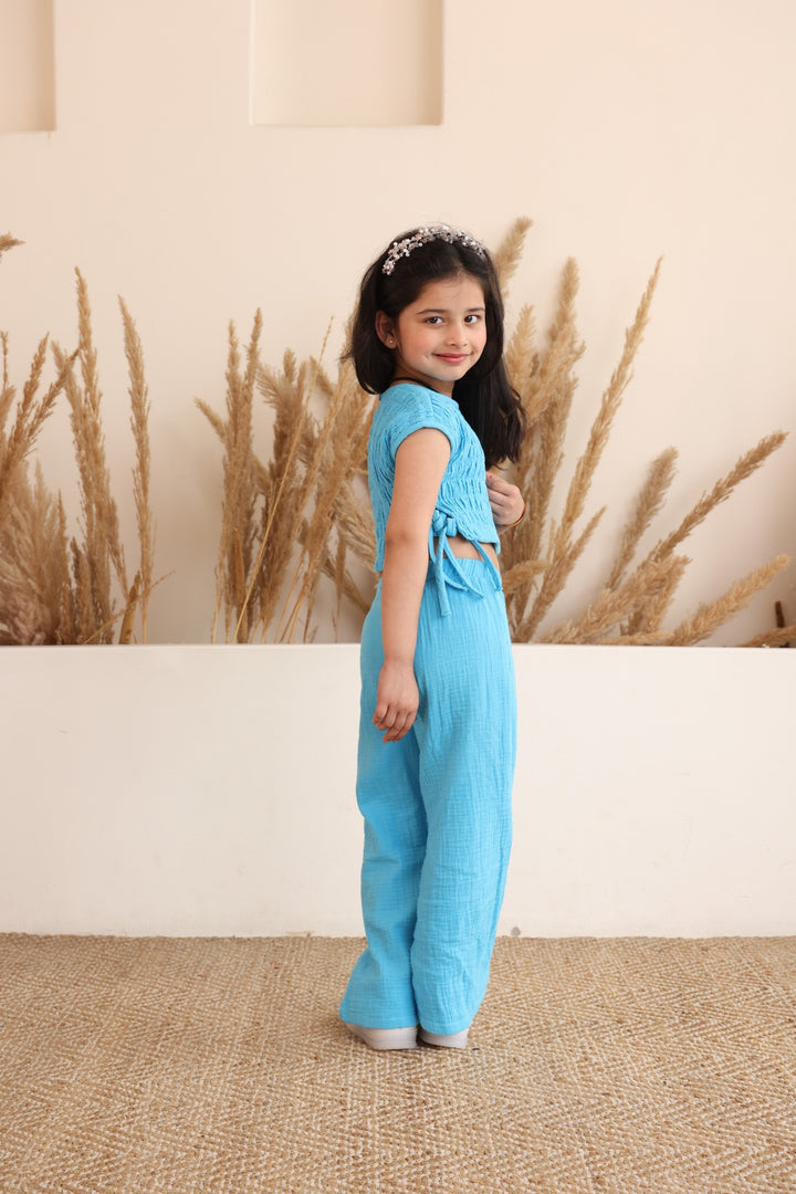Blue  Gauze Wide Leg Co-ord Set
