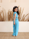 Blue  Cotton Gauze Wide Leg Co-ord Set