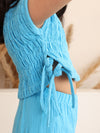 Blue  Cotton Gauze Wide Leg Co-ord Set