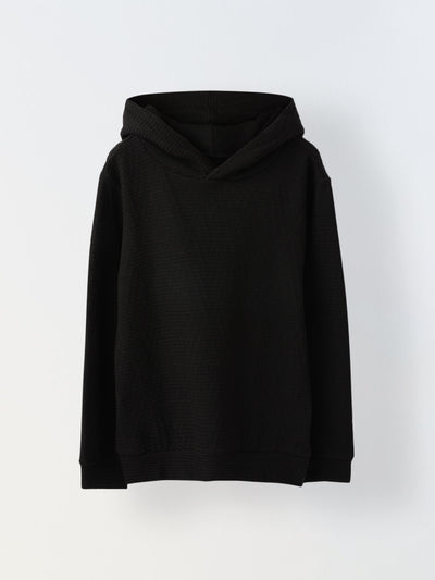 Spunkies Black Full Sleeve Cotton Hoodie with Hooded Neckline