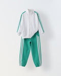 White & Green Unisex Set with Zip Closure, Knit Fabric & High Neck Regular Fit