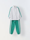 White & Green Unisex Set with Zip Closure, Knit Fabric & High Neck Regular Fit