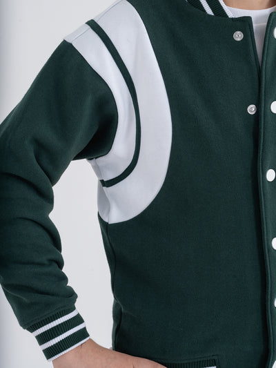 Teal Green And White Color Blocking Unisex Jackets