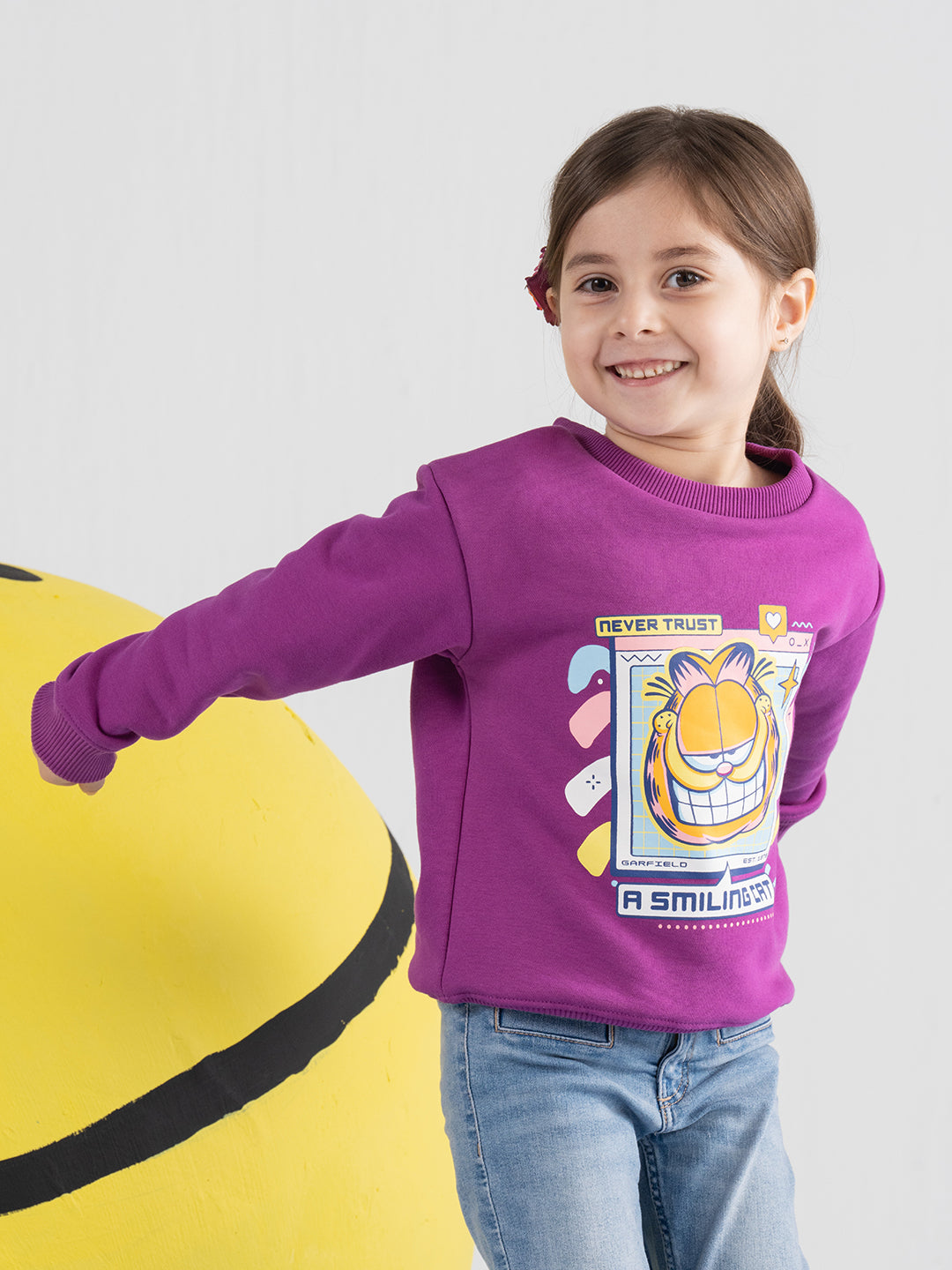 Garfield Purple Placement Screen Printed Sweatshirt