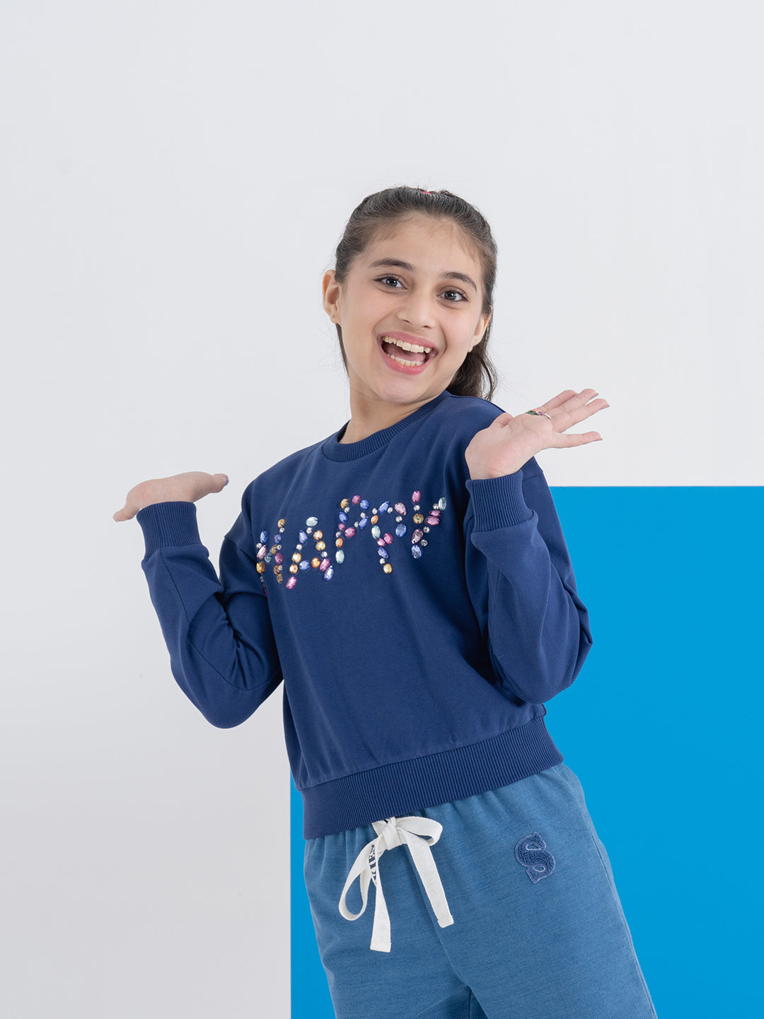 Stone Work Embellished Navy Sweatshirt