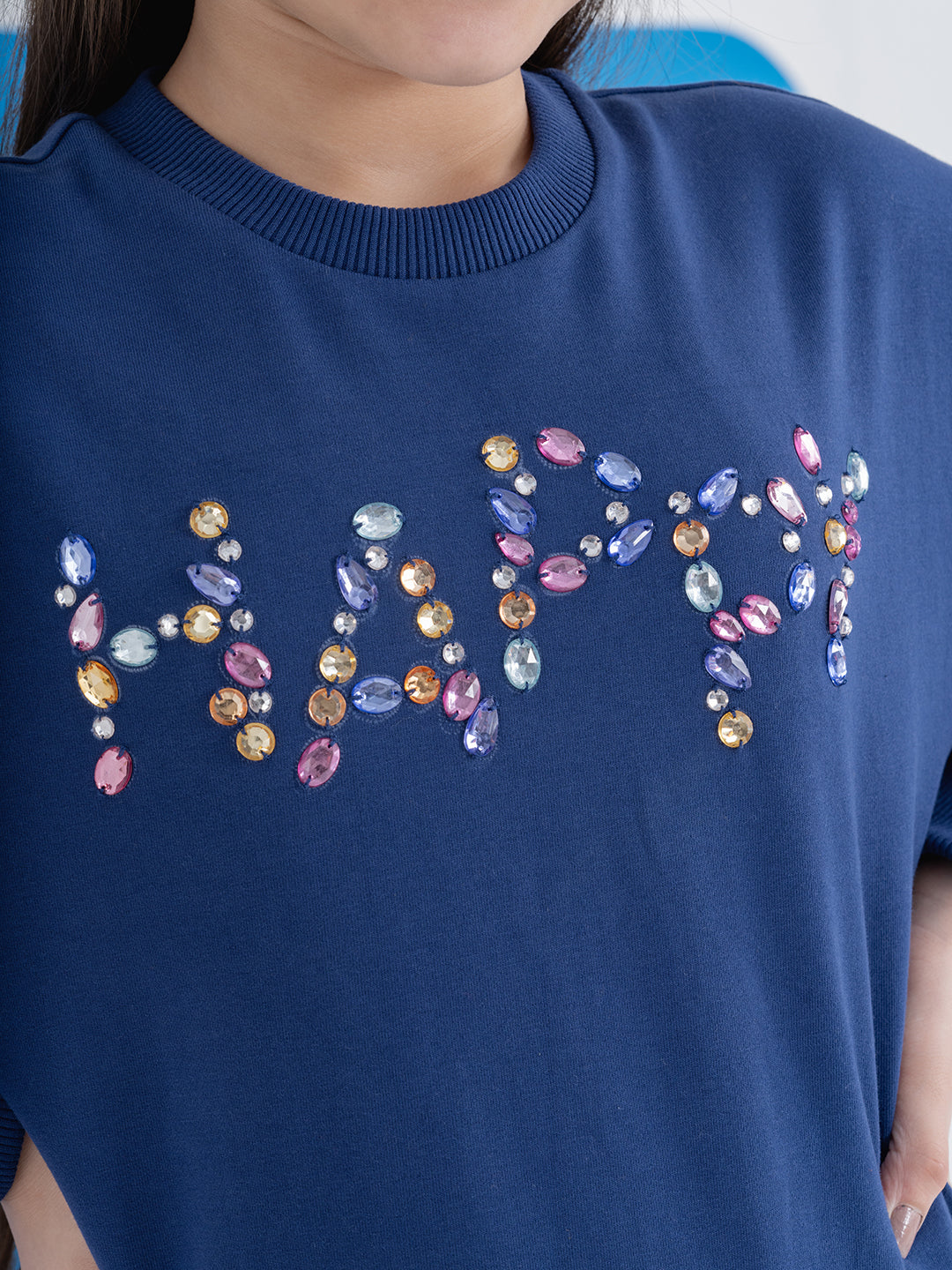 Stone Work Embellished Navy Sweatshirt