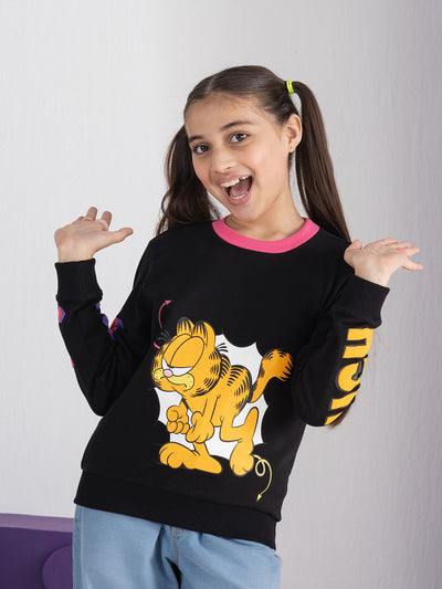 Stylish Printed Black Garfield Sweatshirt