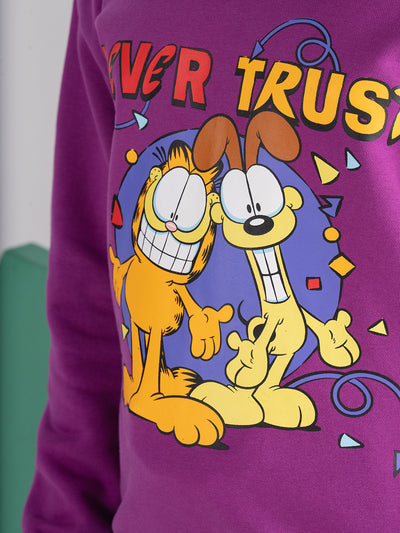 Garfield Purple Printed Sweatshirt