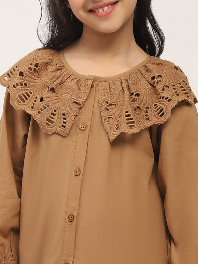 Charming Brown Embroidered Dress for Girls