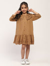Brown Eyelet Lace Ruffle Dress-Girls.