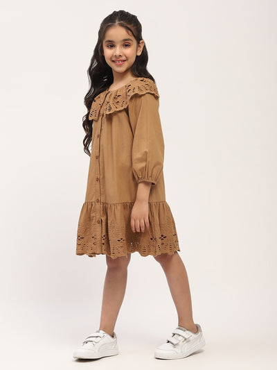 Charming Brown Embroidered Dress for Girls