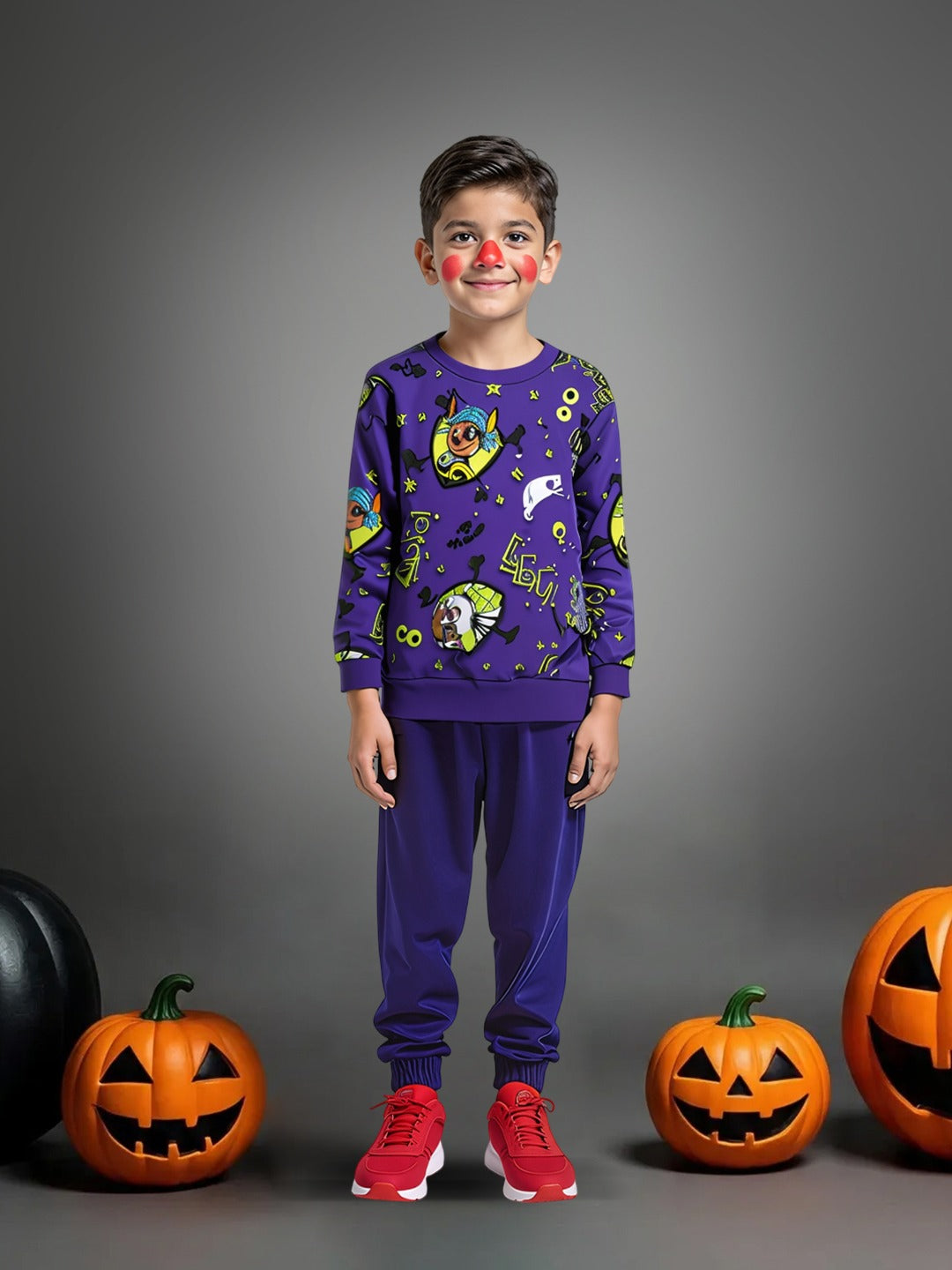 Boys Blue All-Over Print Purple Sweatshirt and Jogger Set
