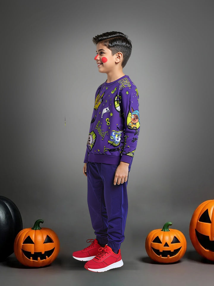 Boys Blue All-Over Print Purple Sweatshirt and Jogger Set