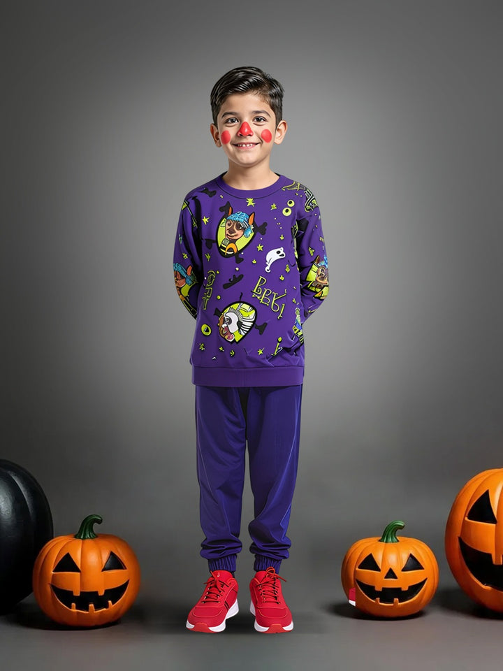 Boys Blue All-Over Print Purple Sweatshirt and Jogger Set