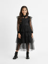 Girls Black Mesh Voile Layered Wednesday Dress