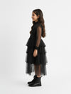 Girls Black Mesh Voile Layered Wednesday Dress