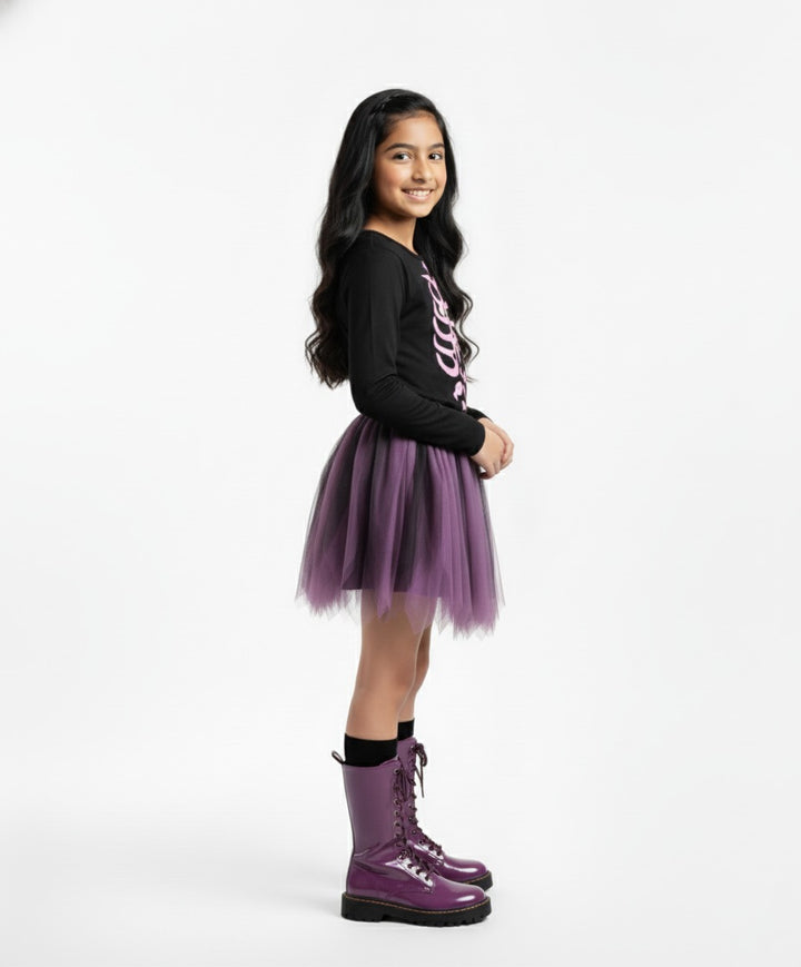 Girls Black & Purple Ombre Skeleton Print Dress