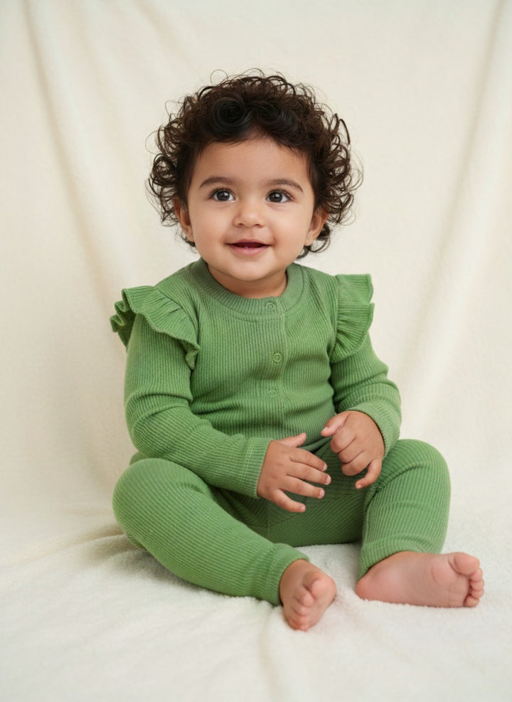 Baby Girls Green sweater knit Set