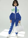 Girls Colorblock Blue & White Sport Tracksuit Set