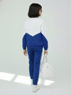 Girls Colorblock Blue & White Sport Tracksuit Set