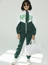 Girls Colorblock Green & White Sport Tracksuit Set