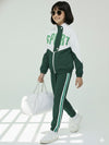 Girls Colorblock Green & White Sport Tracksuit Set