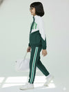 Girls Colorblock Green & White Sport Tracksuit Set