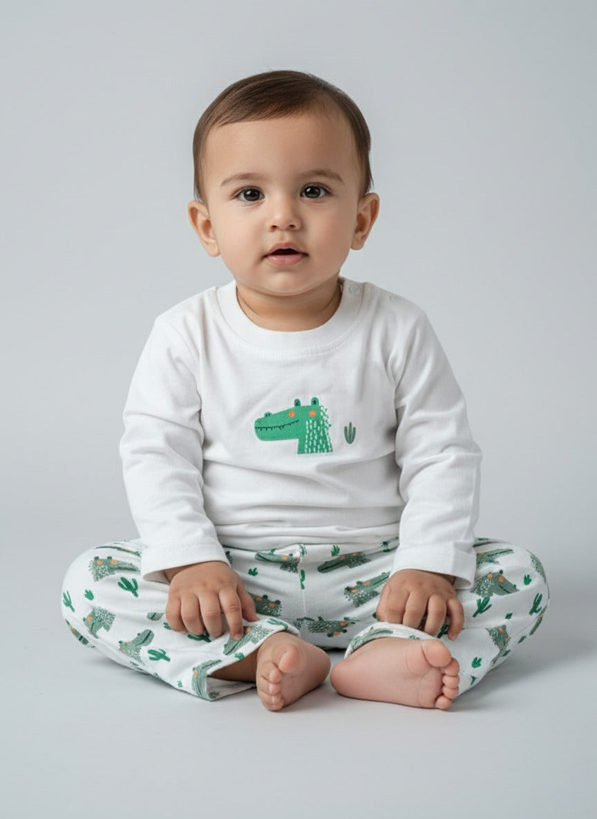 Infant Cotton White Full Sleeve Printed Sets