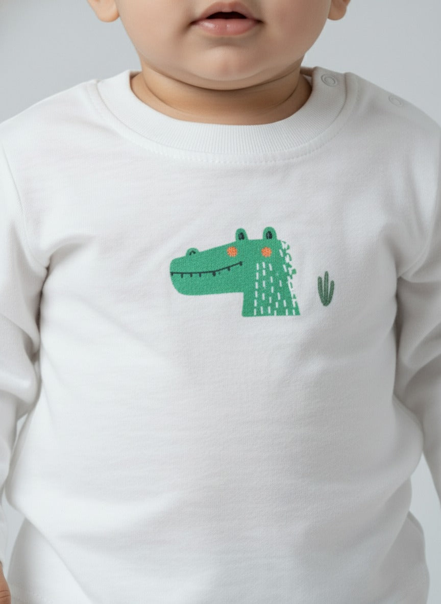 Infant Cotton White Full Sleeve Printed Sets