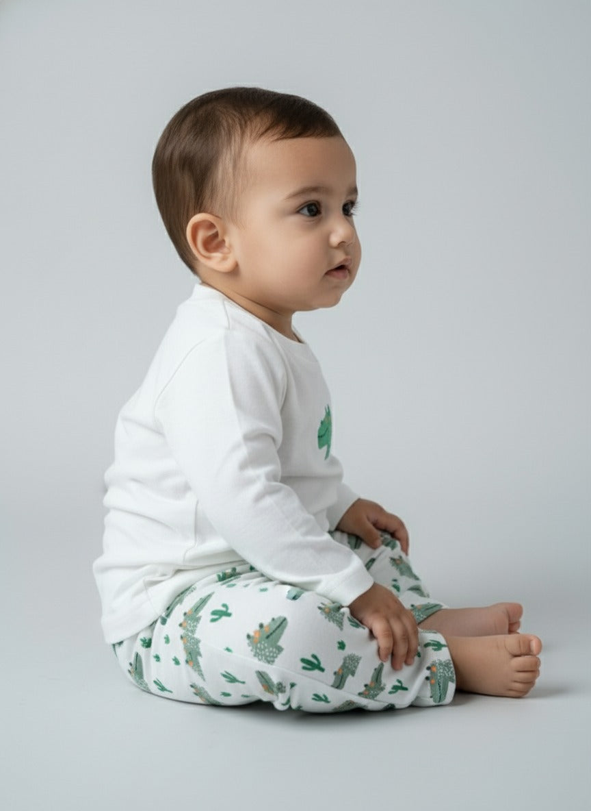 Infant Cotton White Full Sleeve Printed Sets