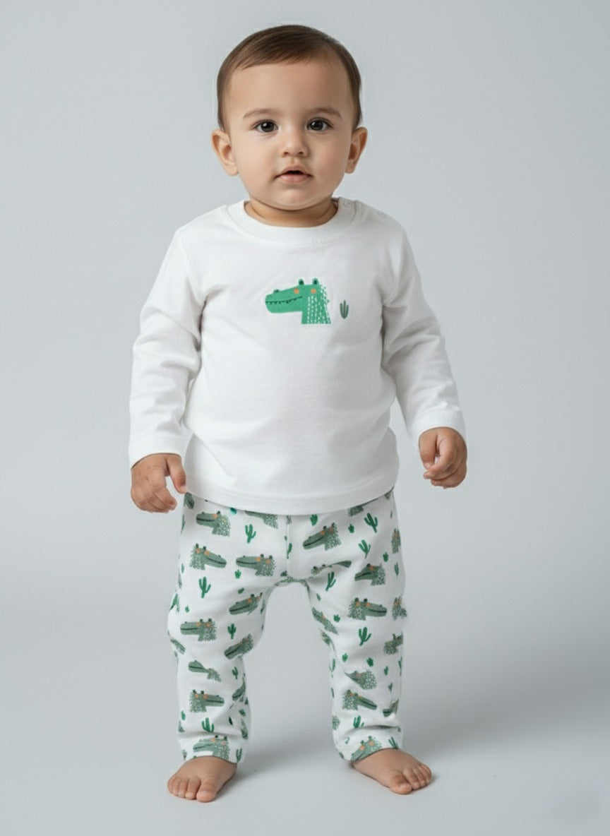 Infant Cotton White Full Sleeve Printed Sets