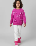 Girls Pink Full Sleeve Fleece Bow Sweatshirt