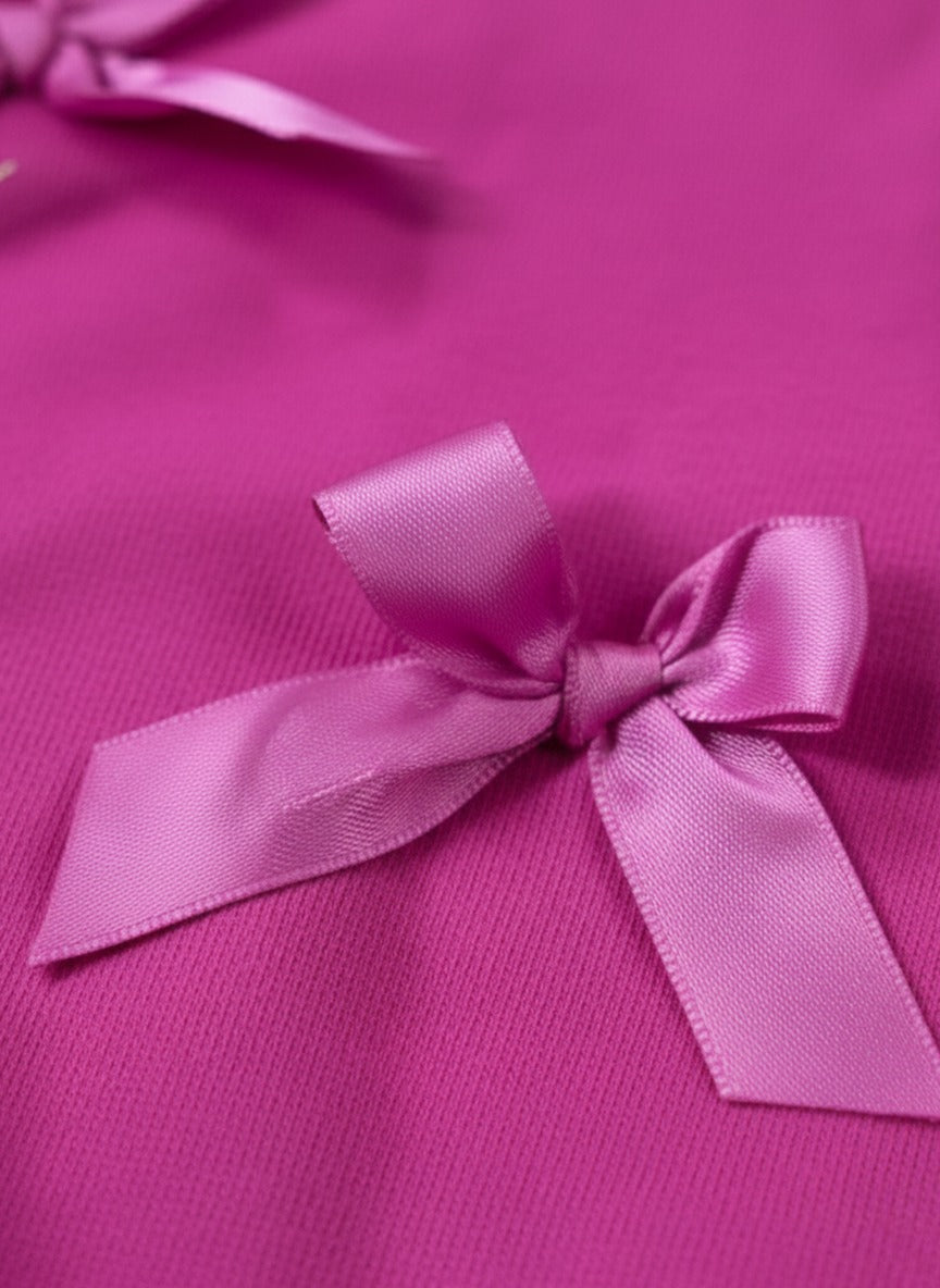 Girls Pink Full Sleeve Fleece Bow Sweatshirt