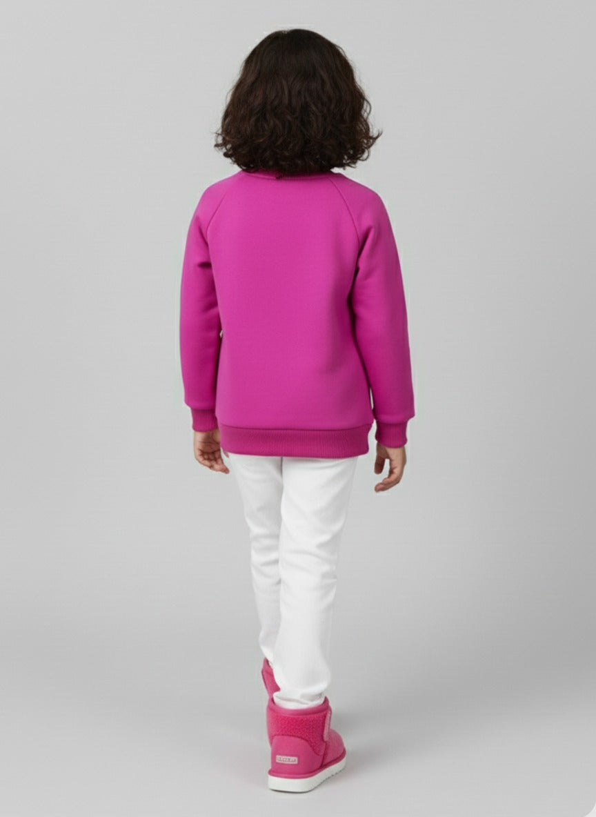 Girls Pink Full Sleeve Fleece Bow Sweatshirt