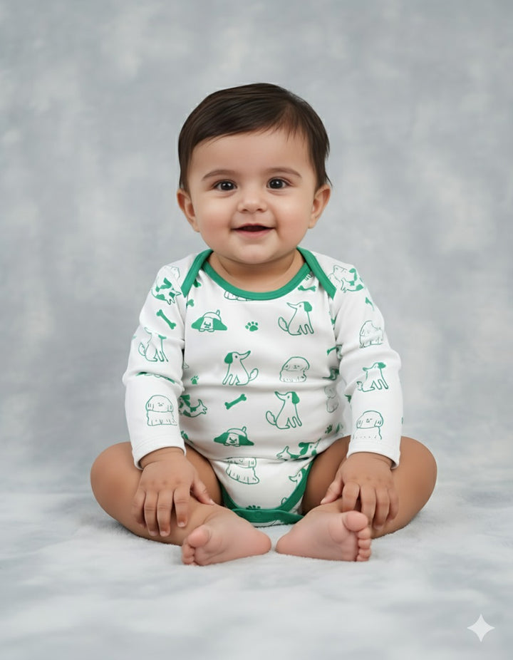 Infant Cotton White Half Sleeve Printed Romper