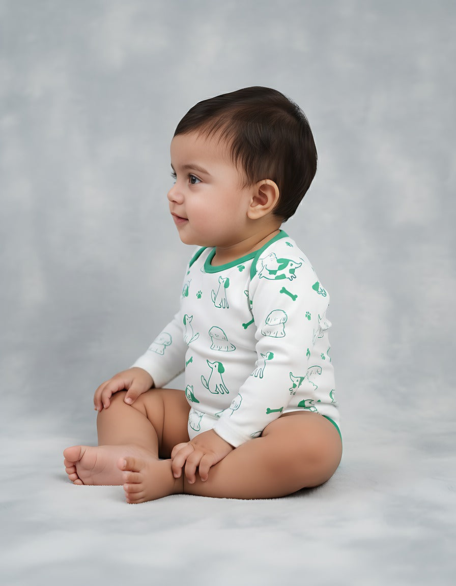 Infant Cotton White Half Sleeve Printed Romper