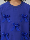 Girls Blue Full Sleeve Fleece Bow Sweatshirt