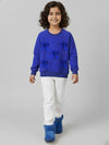 Girls Blue Full Sleeve Fleece Bow Sweatshirt