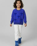 Girls Blue Full Sleeve Fleece Bow Sweatshirt