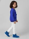 Girls Blue Full Sleeve Fleece Bow Sweatshirt