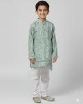 Boys Green Cotton Printed Ethnic Kurta Pajama Set