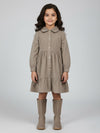 Girl's Beige Corduroy Full Sleeve Tiered Dress