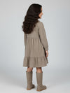 Girl's Beige Corduroy Full Sleeve Tiered Dress