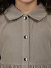 Girl's Beige Corduroy Full Sleeve Tiered Dress