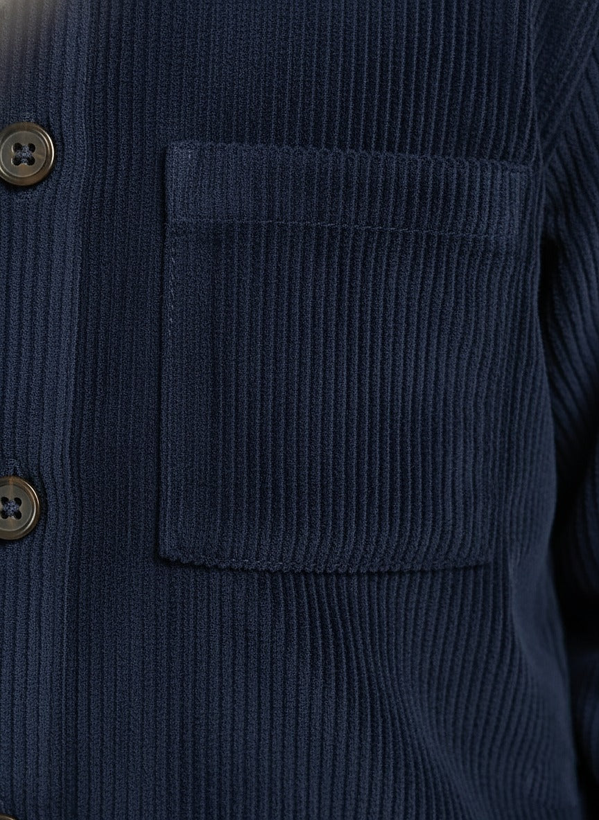 Boys Blue Corduroy Dual Pocket Shirt & Bottom Set