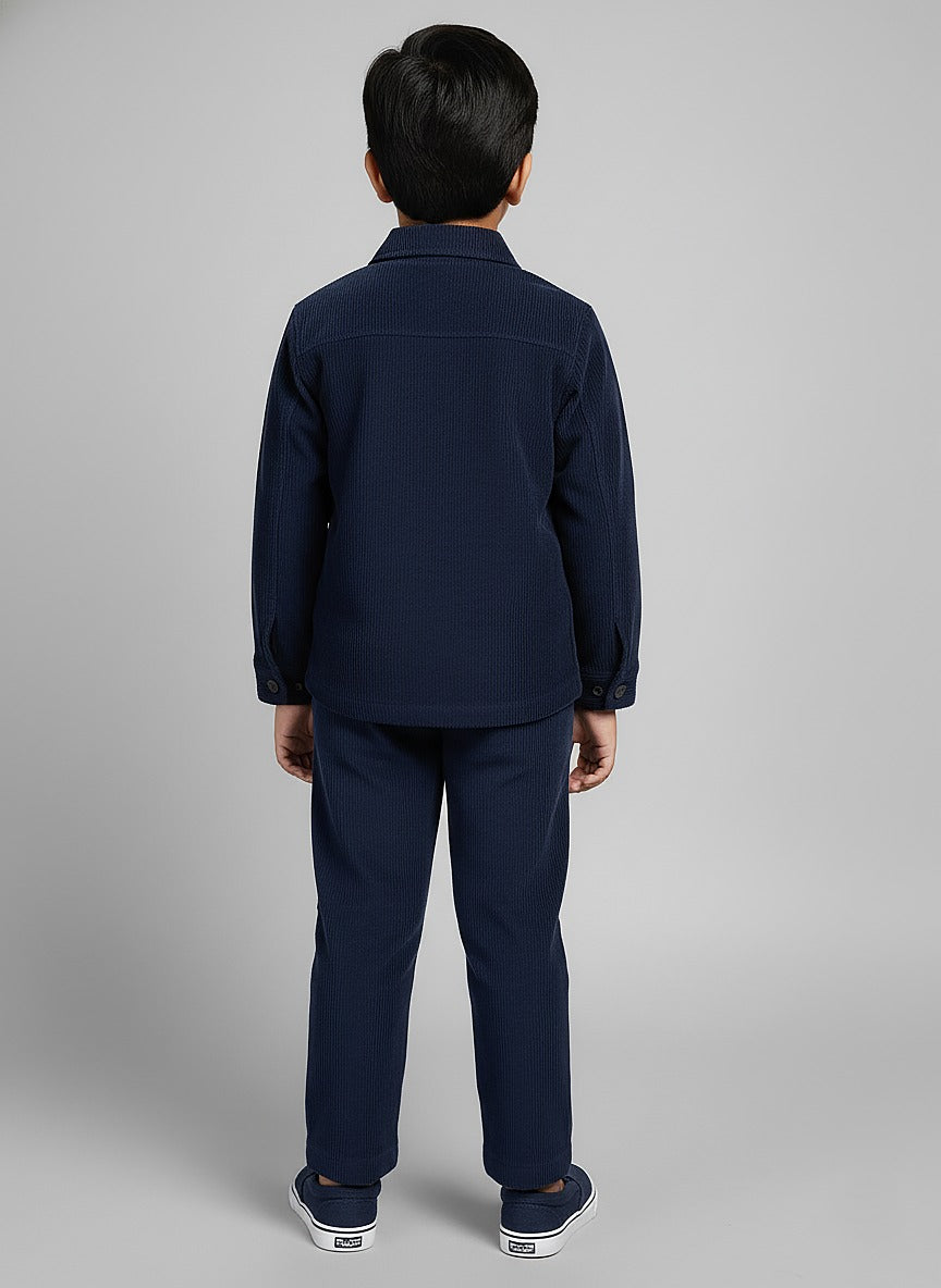 Boys Blue Corduroy Dual Pocket Shirt & Bottom Set
