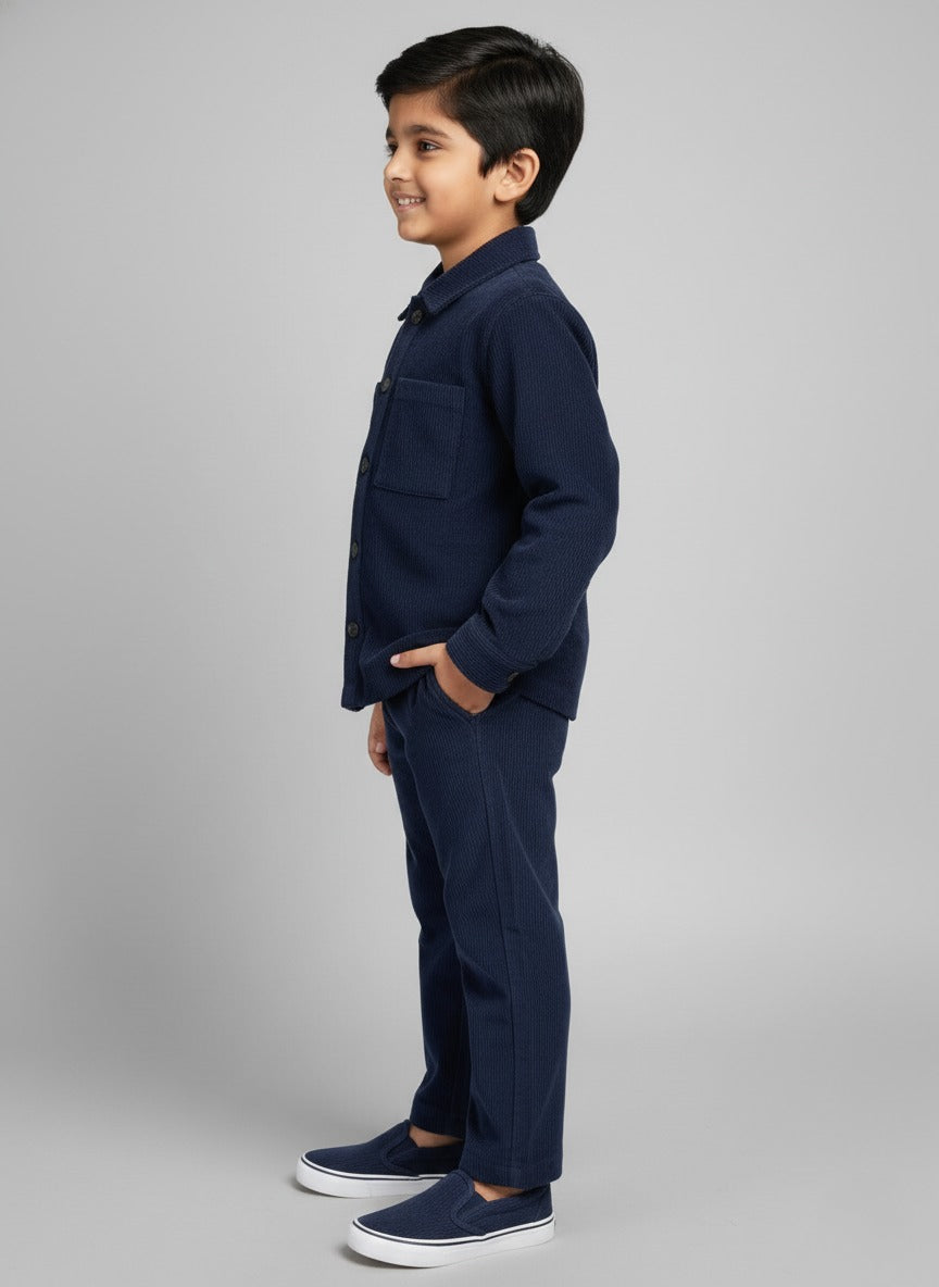 Boys Blue Corduroy Dual Pocket Shirt & Bottom Set