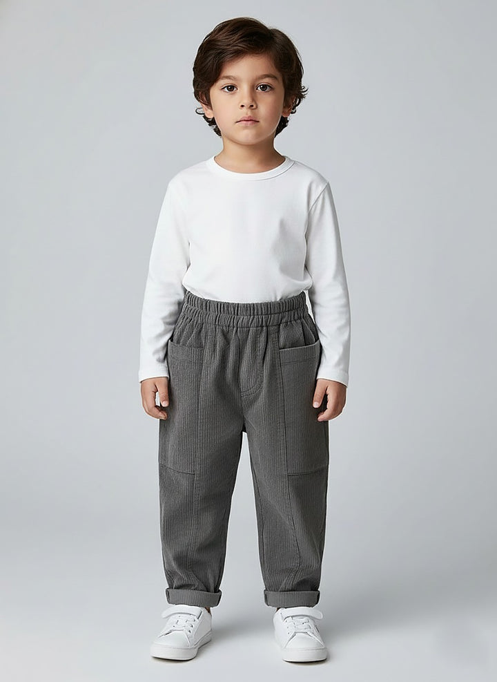 Infants Brown Rib Texture Couduroy Trousers