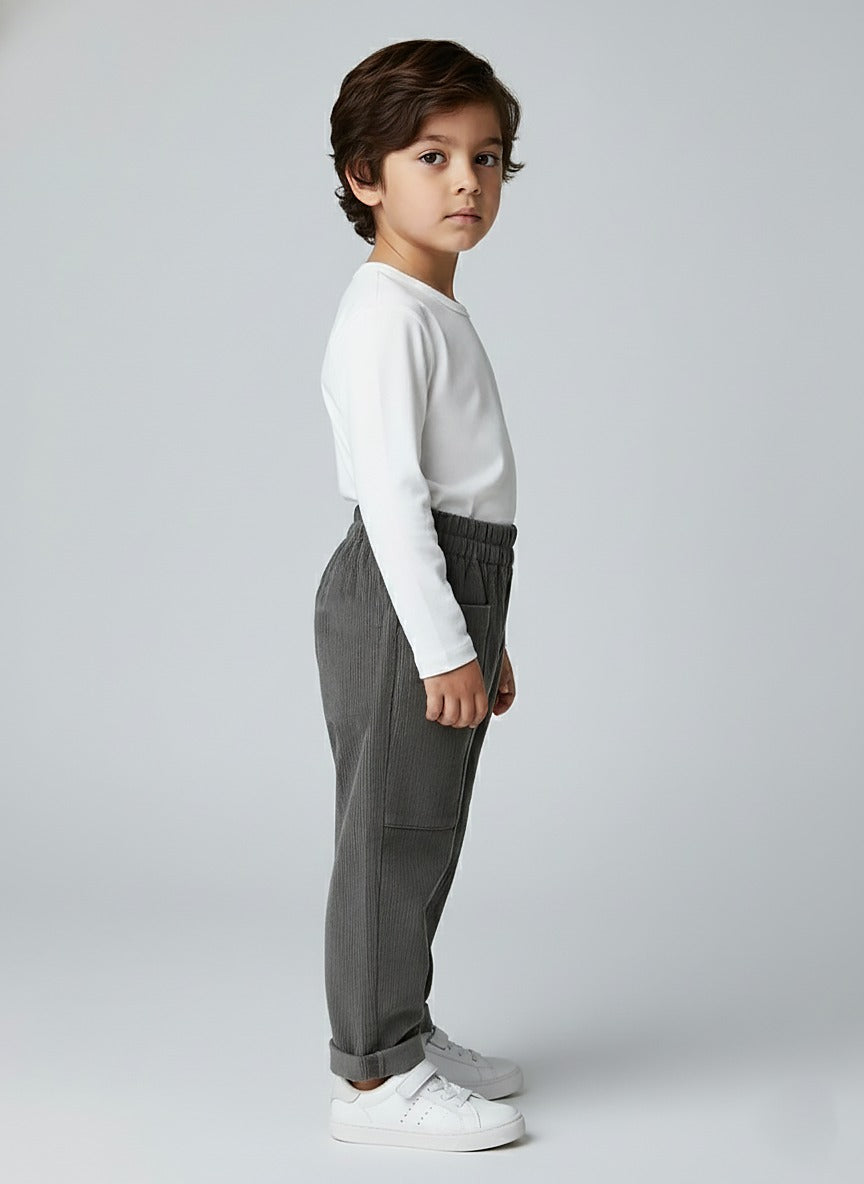 Infants Brown Rib Texture Couduroy Trousers